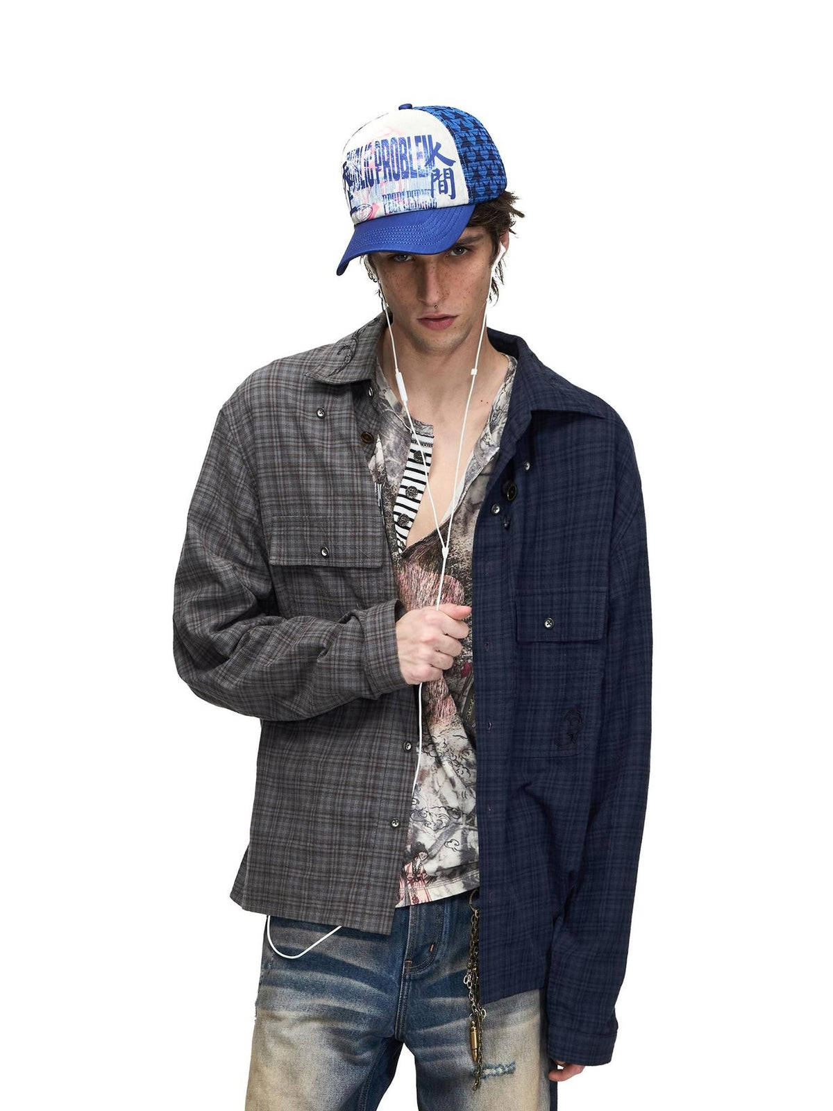 PEOPLESENSE Embroidered Color Block Plaid Loose Women&