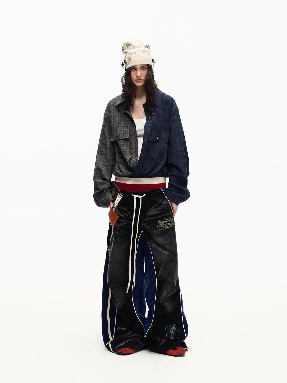 PEOPLESENSE Embroidered Color Block Plaid Loose Women&