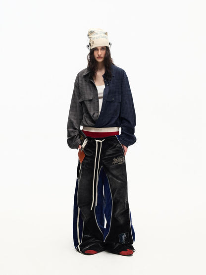 PEOPLESENSE Embroidered Color Block Plaid Loose Women&