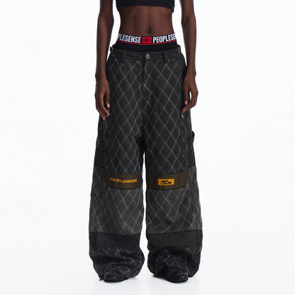 PEOPLESENSE_Embroidered_Distressed_Wide_Leg_Loose_Workwear_Black_Gray_Pants_MISSTT