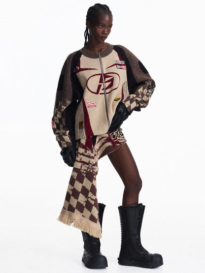 PEOPLESENSE Embroidered Letter Print Cozy Zip Up Loose Vintage Commuter Cotton Blend Jacket