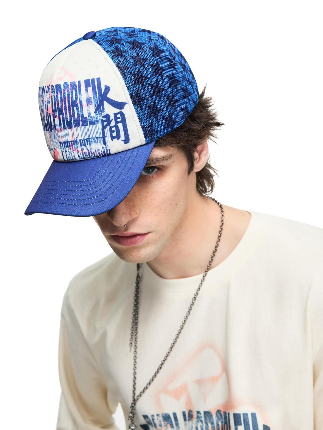 PEOPLESENSE Embroidered Star Print Mesh Breathable Curved Brim Women&