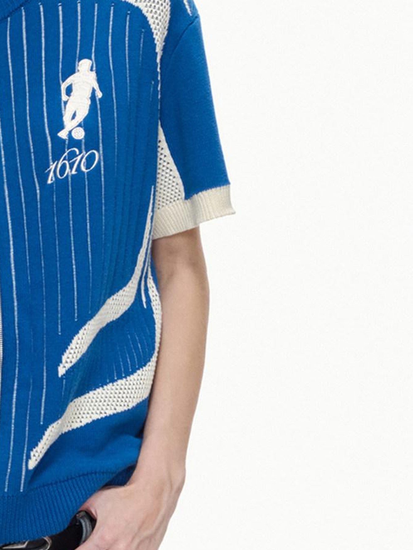 PEOPLESENSE F1 Racing Retro Football Mesh Zip Polo Knit Women&