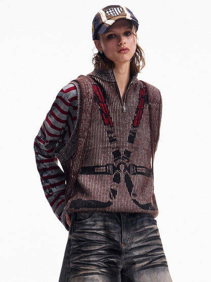 PEOPLESENSE Faux Cashmere Double Zip Sleeveless Knit Techwear Loose Unisex Commuter Sweater