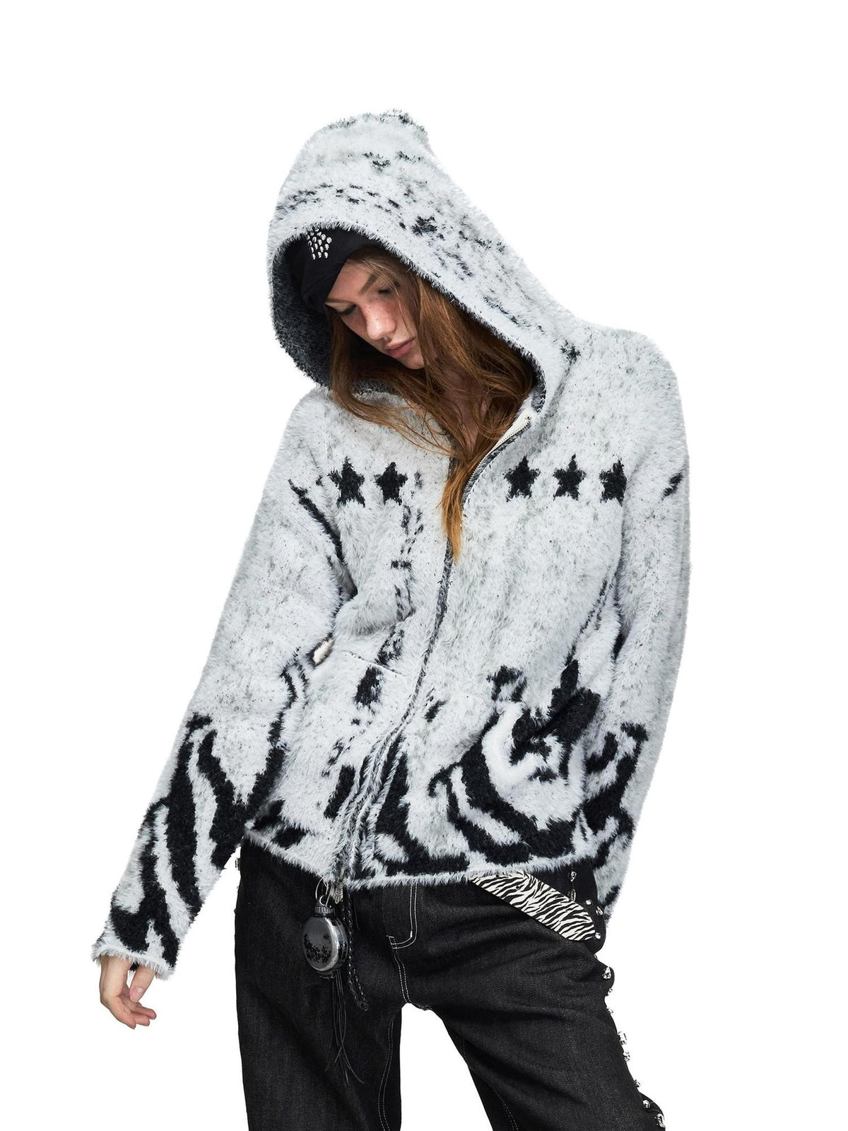 PEOPLESENSE Gradient Tiger Print Star Jacquard Loose Fit Women&