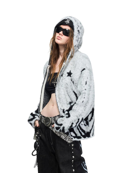 PEOPLESENSE Gradient Tiger Print Star Jacquard Loose Fit Women&