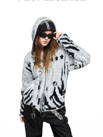 PEOPLESENSE Gradient Tiger Print Star Jacquard Loose Fit Women&