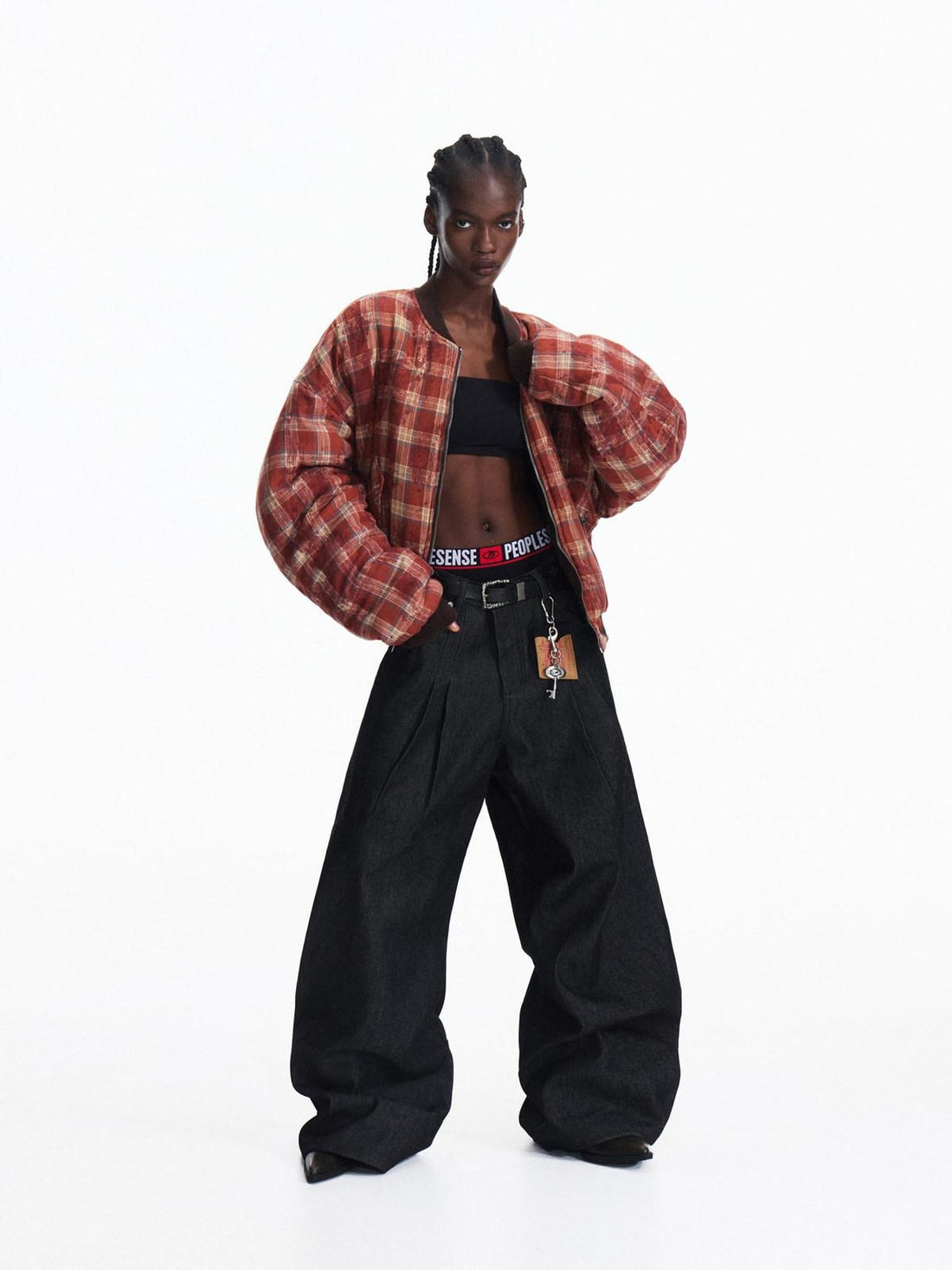 PEOPLESENSE High Waist Pleated Relaxed Fit Unisex Casual Black Cotton Denim Jeans