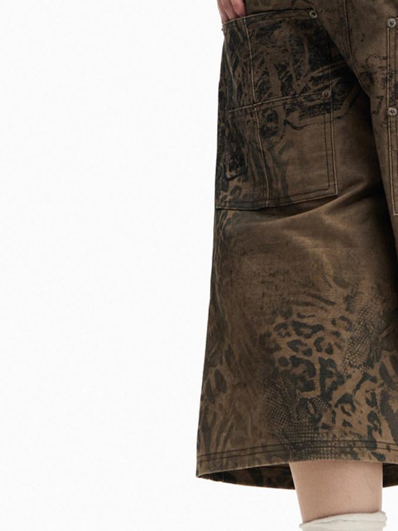 PEOPLESENSE Khaki Leopard Flocked Tiger Print Wide Leg Mid Rise Women&