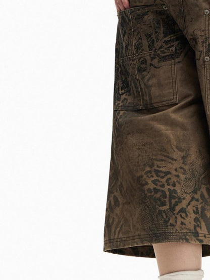 PEOPLESENSE Khaki Leopard Flocked Tiger Print Wide Leg Mid Rise Women&