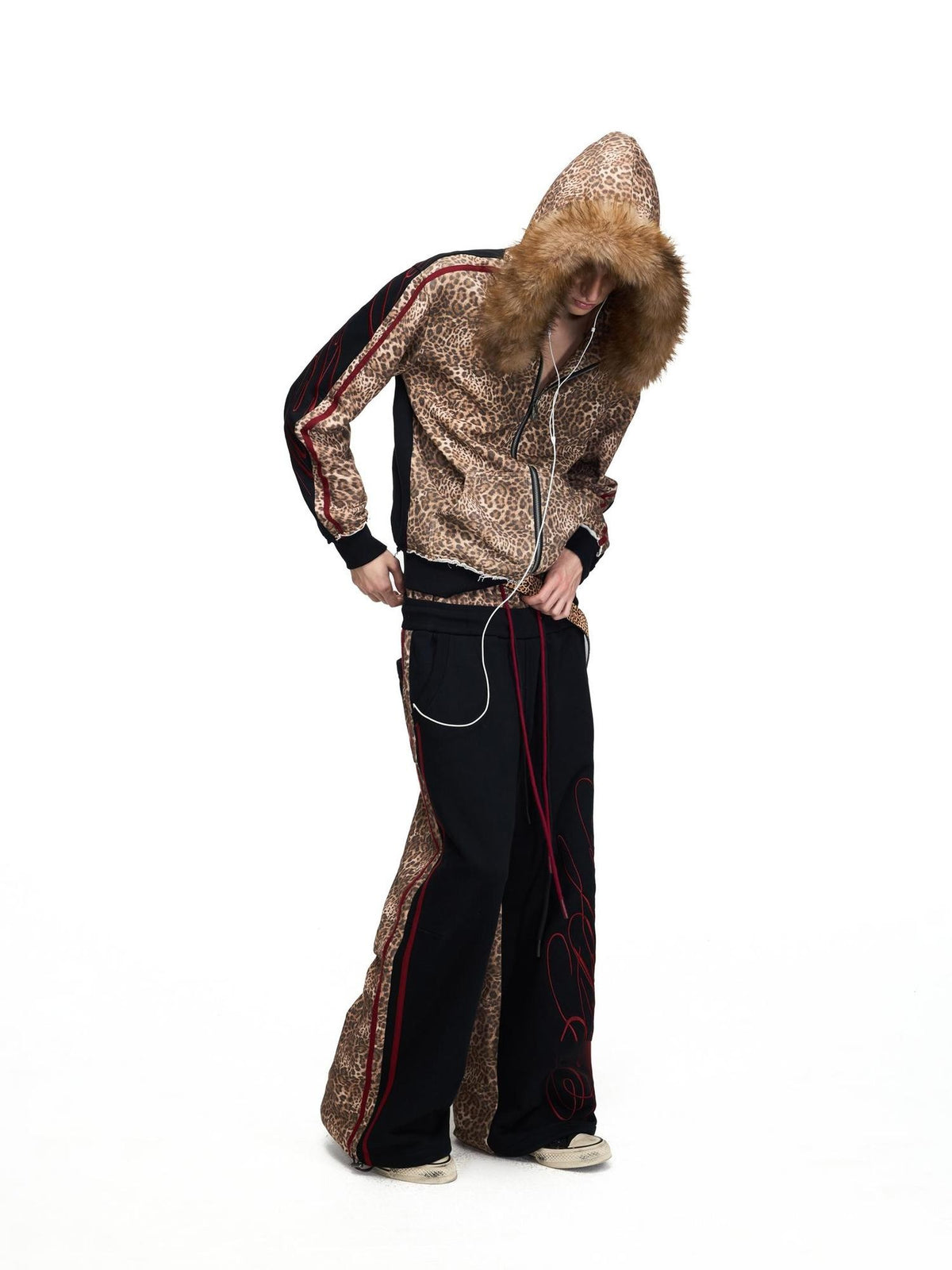 PEOPLESENSE Leopard Print Colorblock Double Waist Embroidered Women&