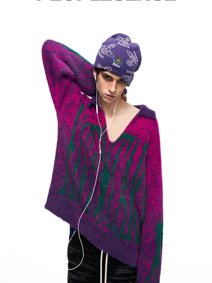 PEOPLESENSE Leopard Print Purple Gradient Loose Women&