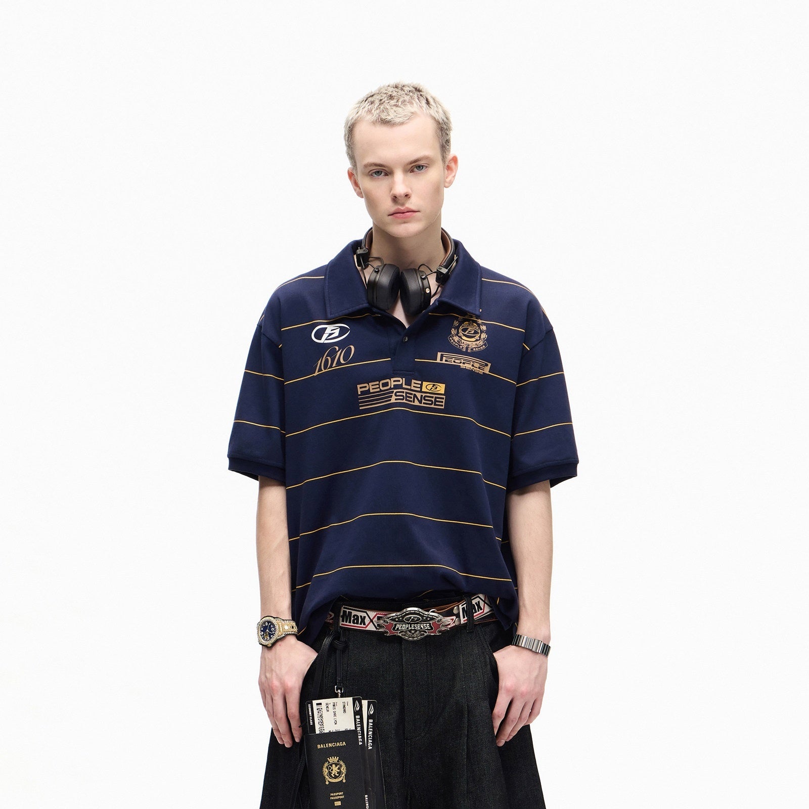 PEOPLESENSE_Navy_Striped_Badge_Print_Polo_Women&