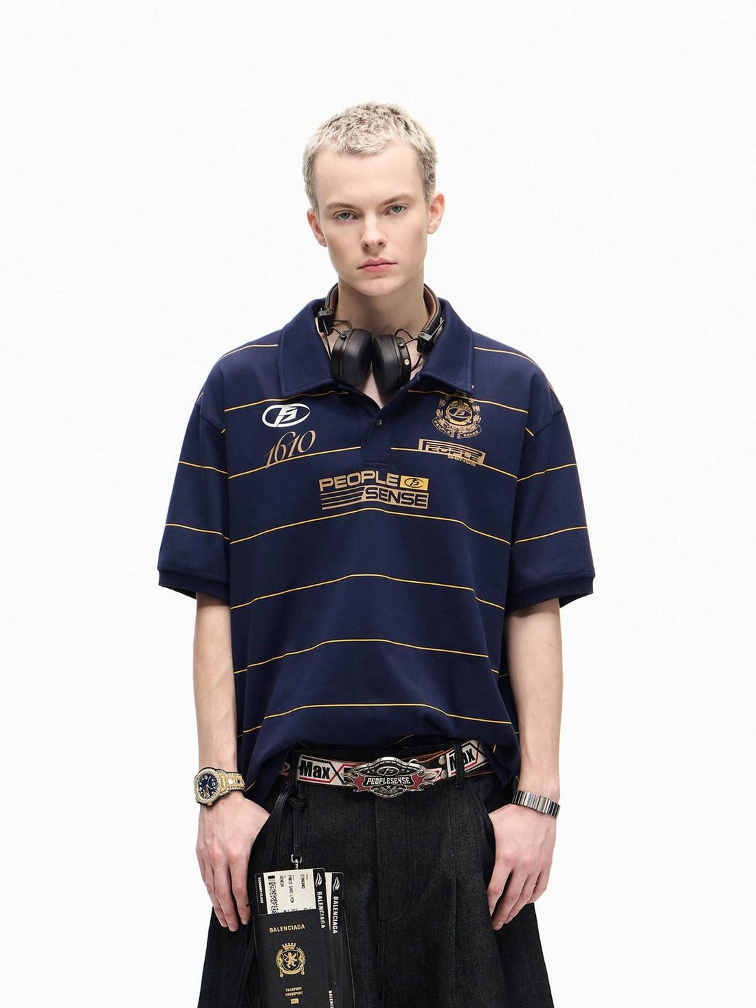 PEOPLESENSE Navy Striped Badge Print Polo Women&
