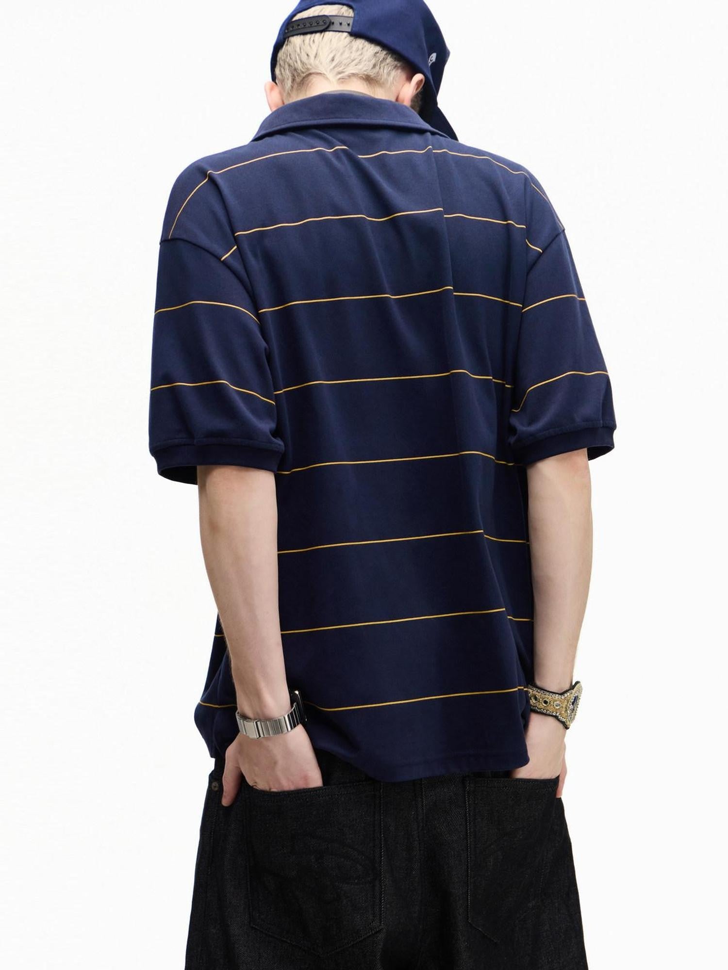 PEOPLESENSE Navy Striped Badge Print Polo Women&
