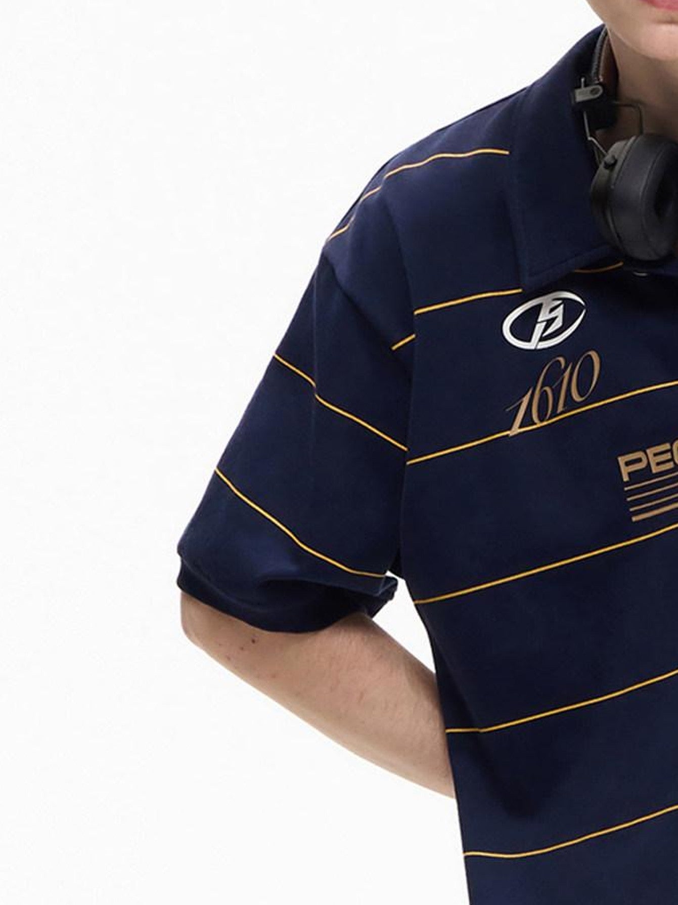 PEOPLESENSE Navy Striped Badge Print Polo Women&