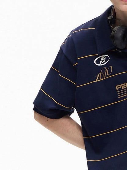 PEOPLESENSE Navy Striped Badge Print Polo Women&