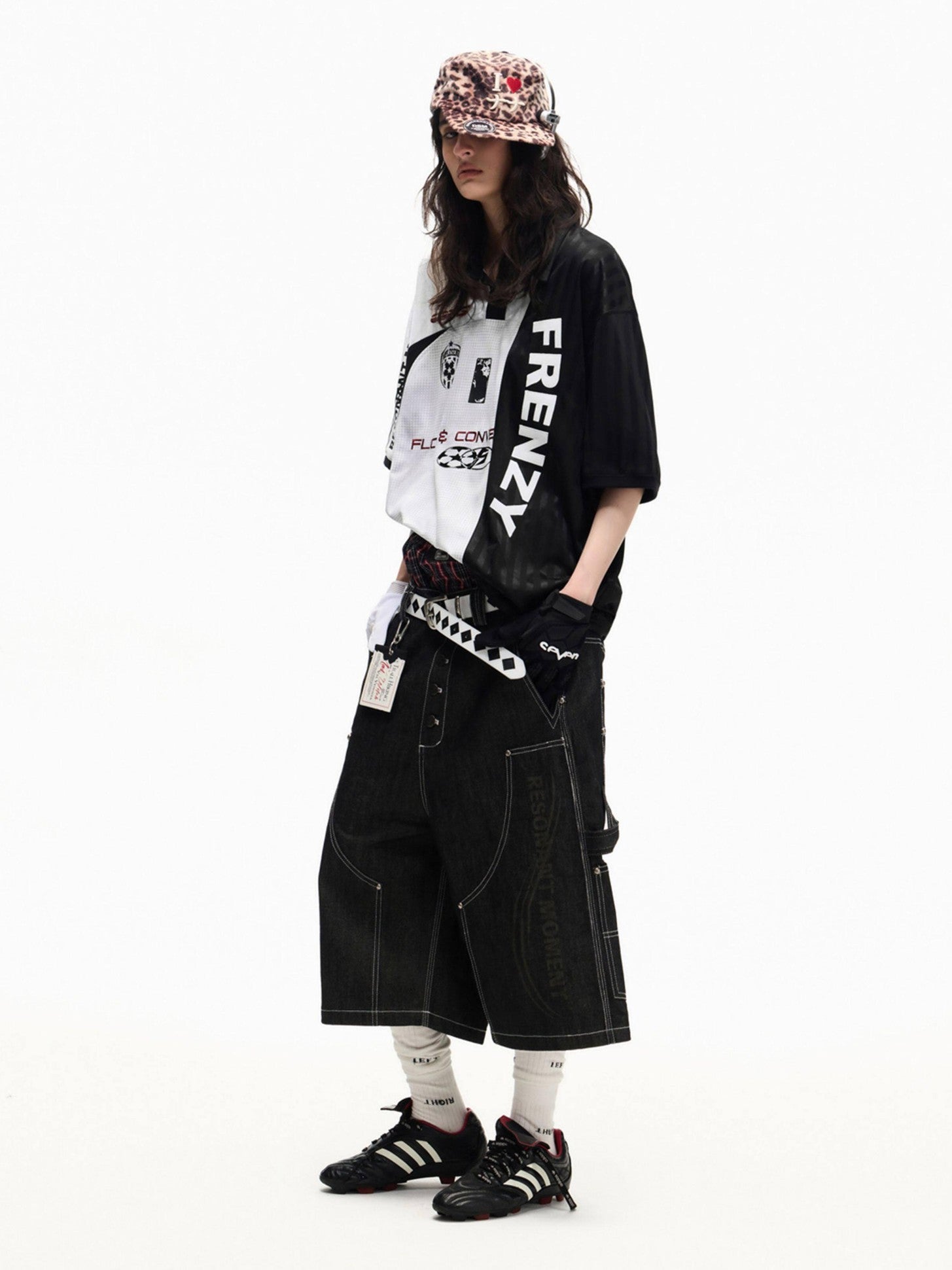 PEOPLESENSE Red Selvage Patchwork Laser Print Button Fly Women&