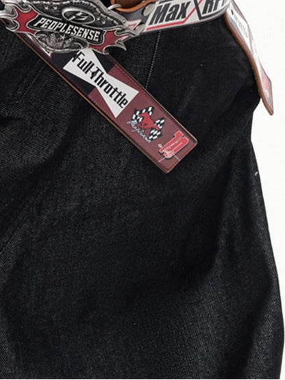 PEOPLESENSE Snake Print Biker Lettering Vintage Alloy Buckle Women&