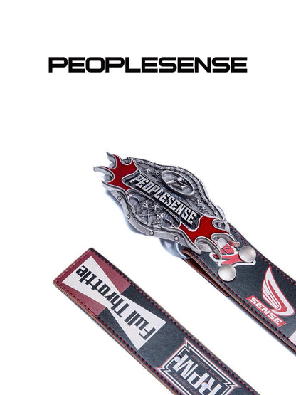 PEOPLESENSE Snake Print Biker Lettering Vintage Alloy Buckle Women&