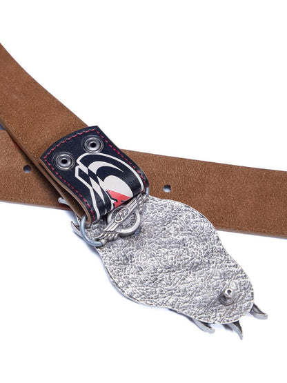 PEOPLESENSE Snake Print Biker Lettering Vintage Alloy Buckle Women&