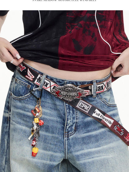 PEOPLESENSE Snake Print Biker Lettering Vintage Alloy Buckle Women&