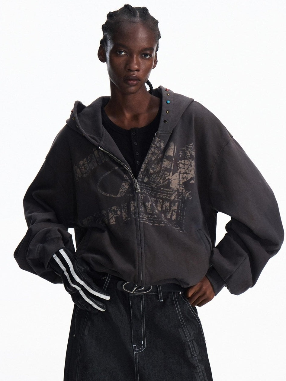 PEOPLESENSE Soft Pure Cotton Loose Fit Zip Hooded Casual Women Gray Hoodies