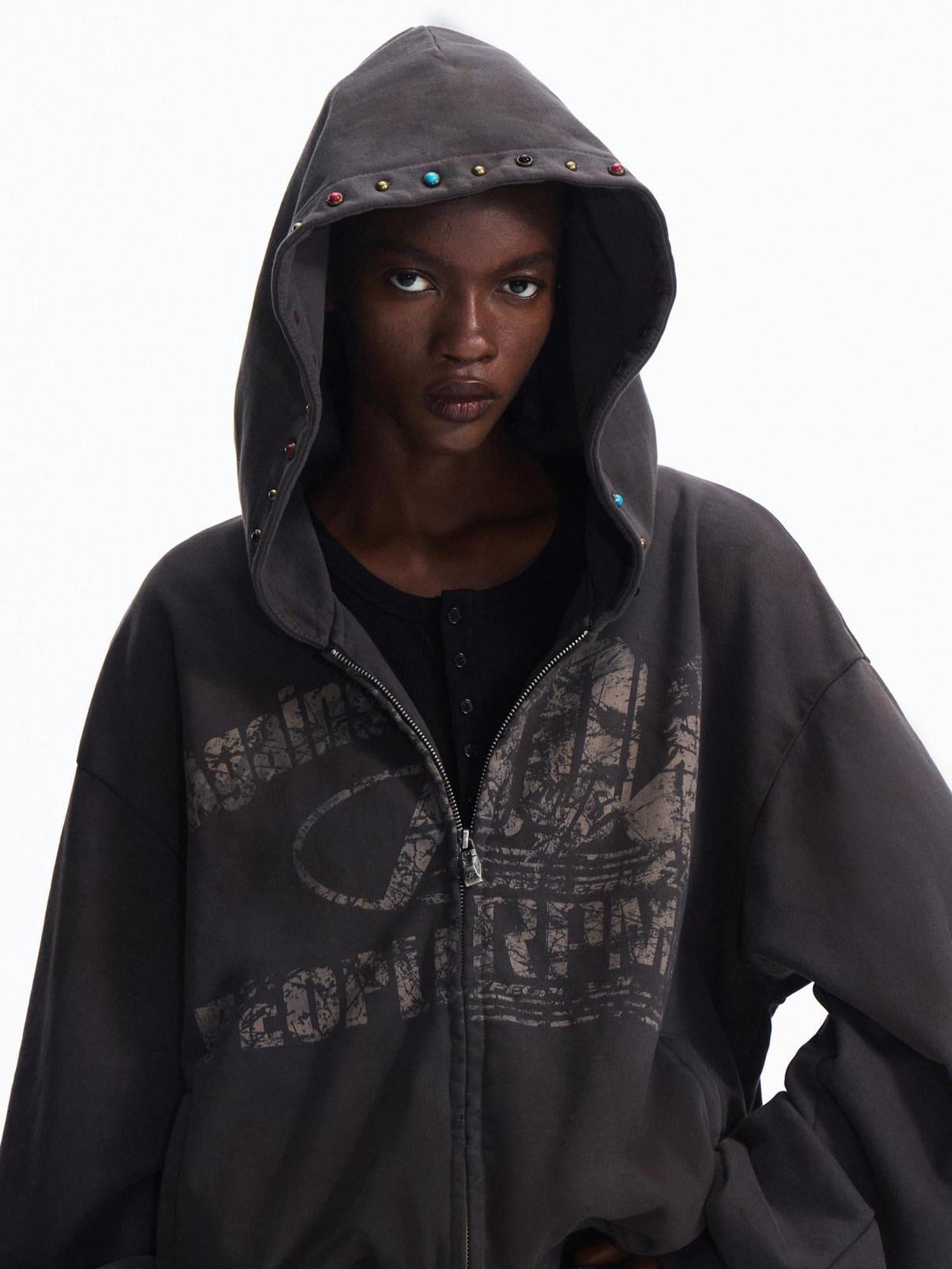 PEOPLESENSE Soft Pure Cotton Loose Fit Zip Hooded Casual Women Gray Hoodies