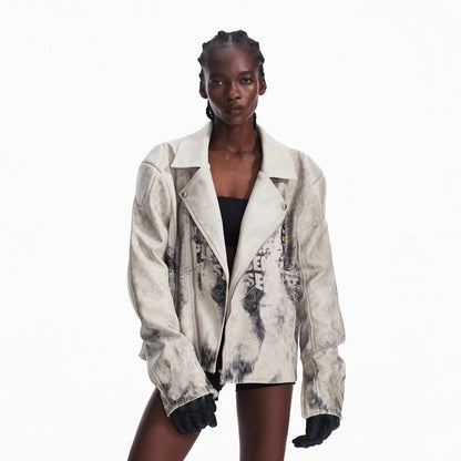 PEOPLESENSE_Splatter_Uv_Leather_Relaxed_Street_Unisex_Ribbed_Hem_Lapel_Snap_Short_Jacket_MISSTT