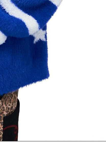 PEOPLESENSE Star Jacquard Hooded Faux Mink Royal Blue Women&