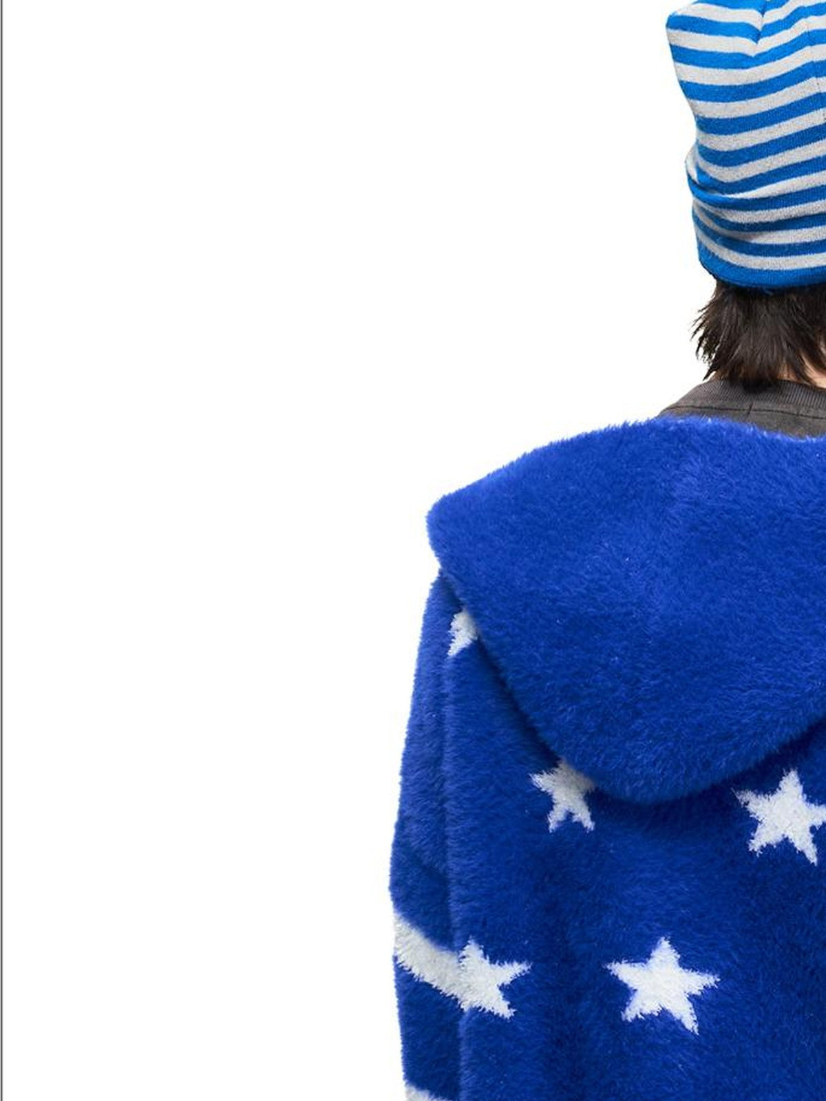 PEOPLESENSE Star Jacquard Hooded Faux Mink Royal Blue Women&
