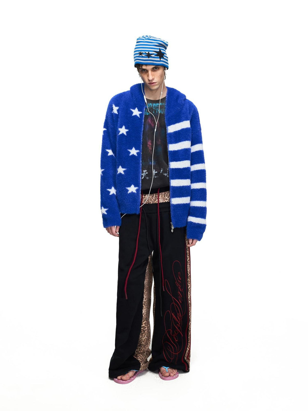 PEOPLESENSE Star Jacquard Hooded Faux Mink Royal Blue Women&