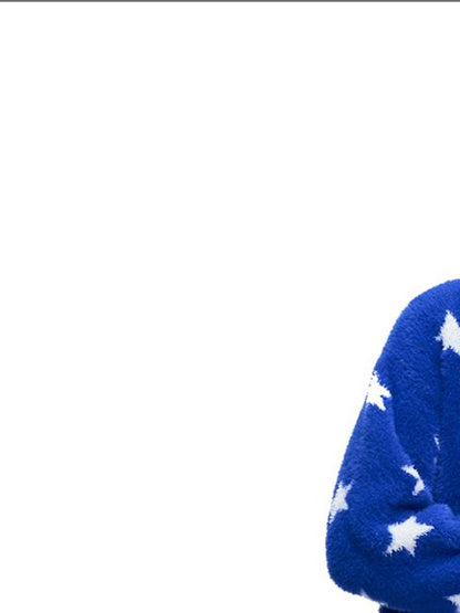 PEOPLESENSE Star Jacquard Hooded Faux Mink Royal Blue Women&