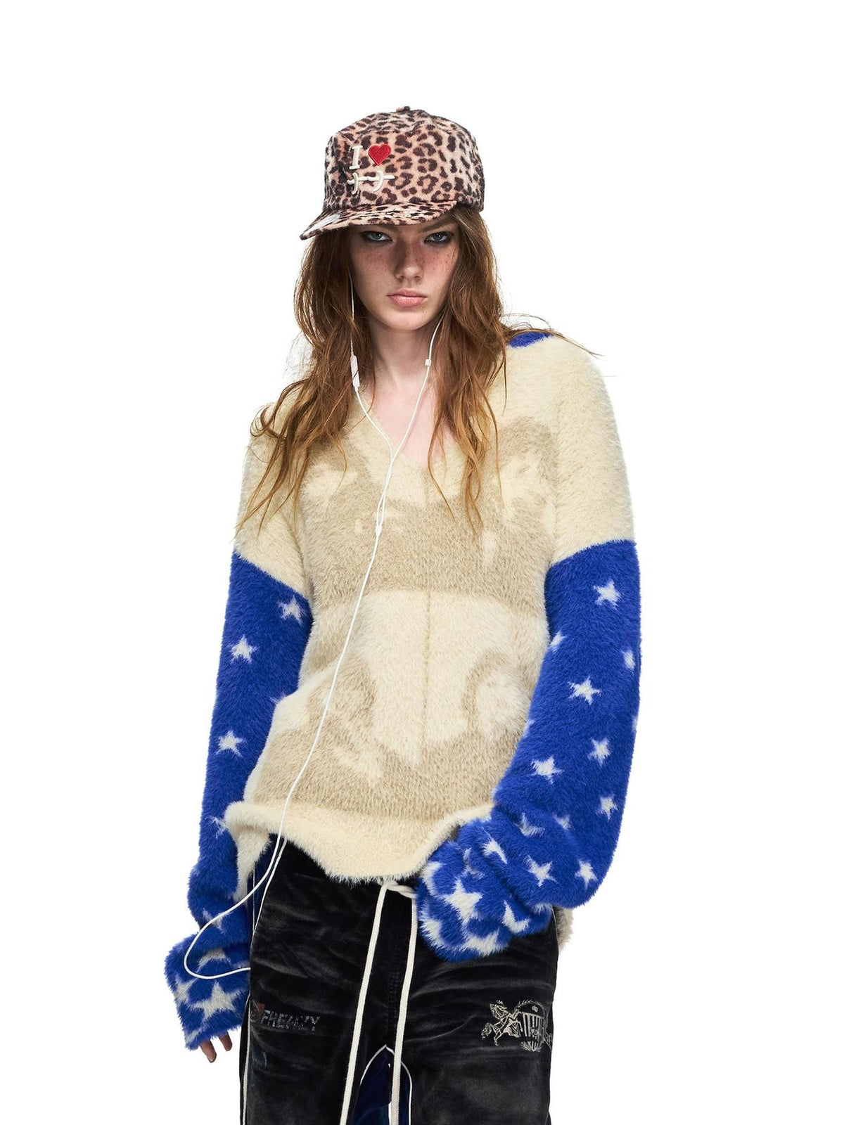 PEOPLESENSE Star Portrait Blue Yellow Colorblock Jacquard Women&