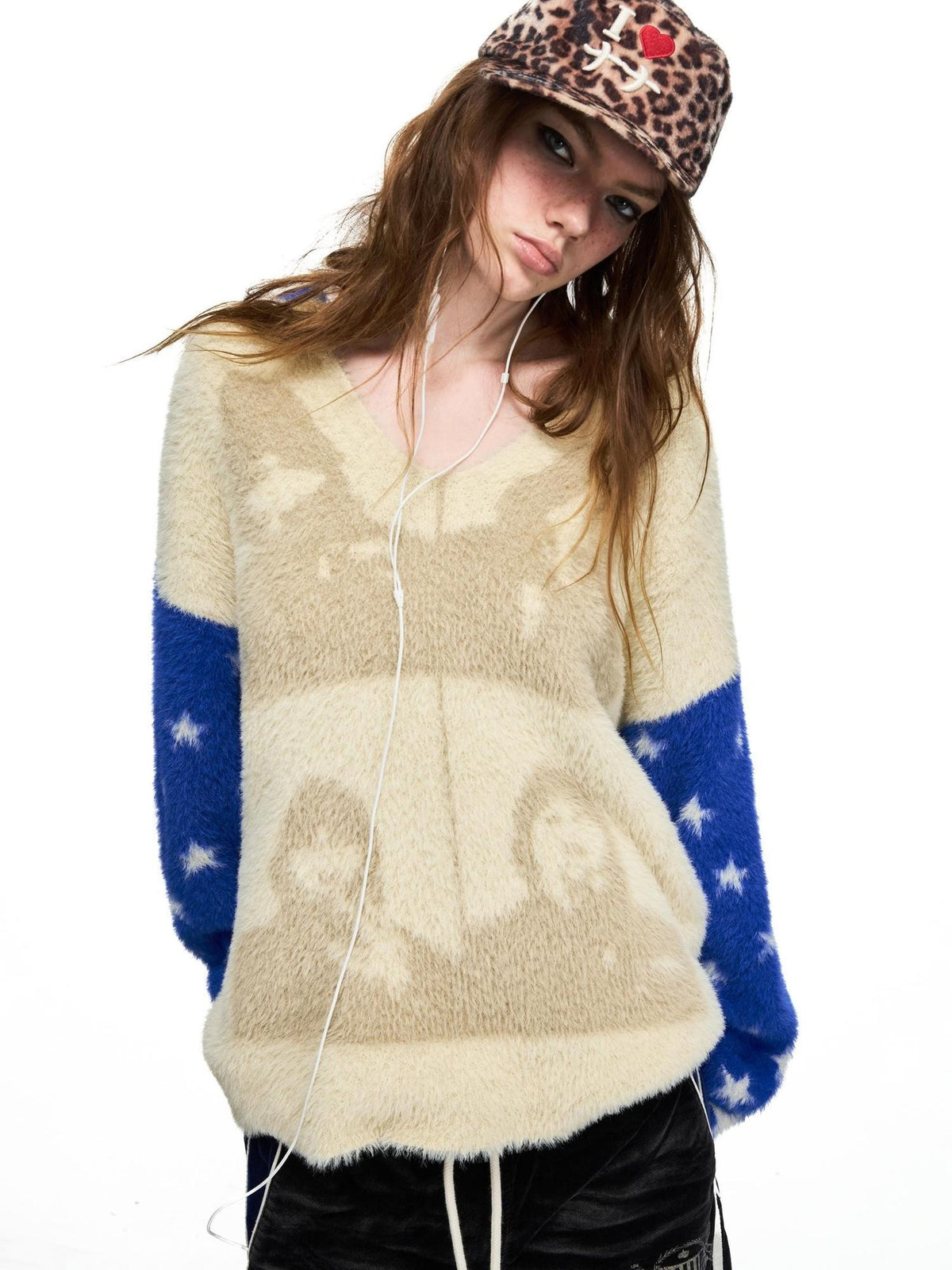 PEOPLESENSE Star Portrait Blue Yellow Colorblock Jacquard Women&