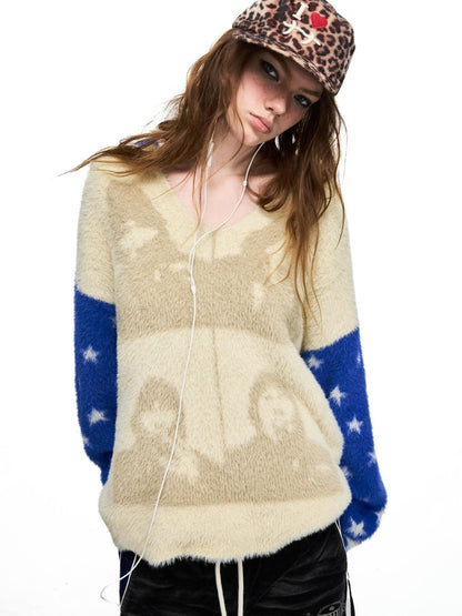 PEOPLESENSE Star Portrait Blue Yellow Colorblock Jacquard Women&