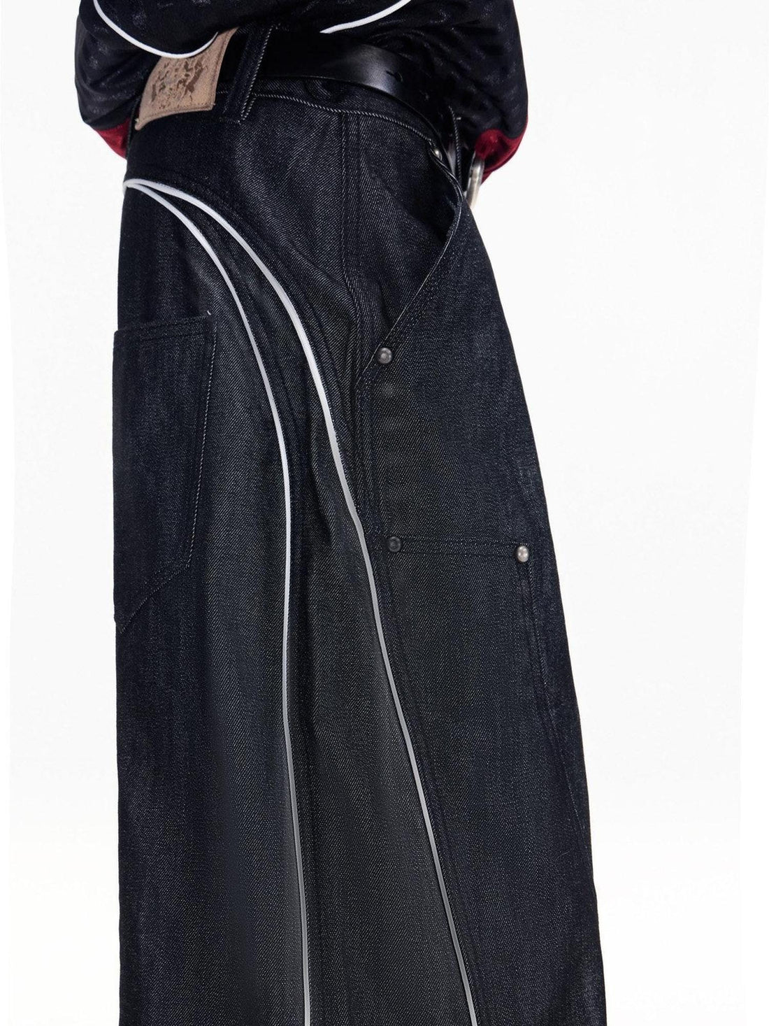 PEOPLESENSE Trendy Washed High Waist Straight Leg Chain Detail Unisex Black Cotton Jeans