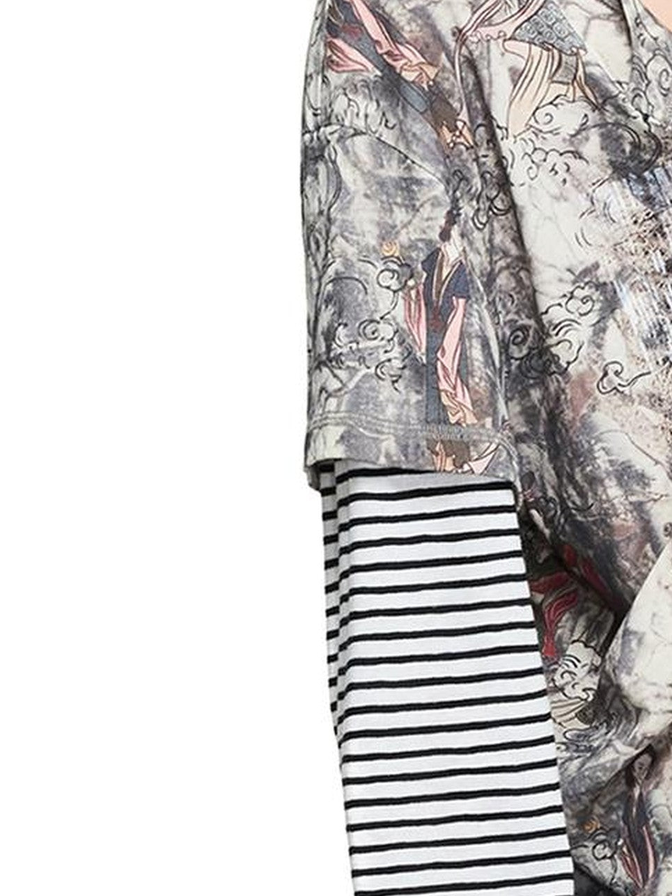 PEOPLESENSE Vintage Chinese Print Faux Layer Cotton Women&
