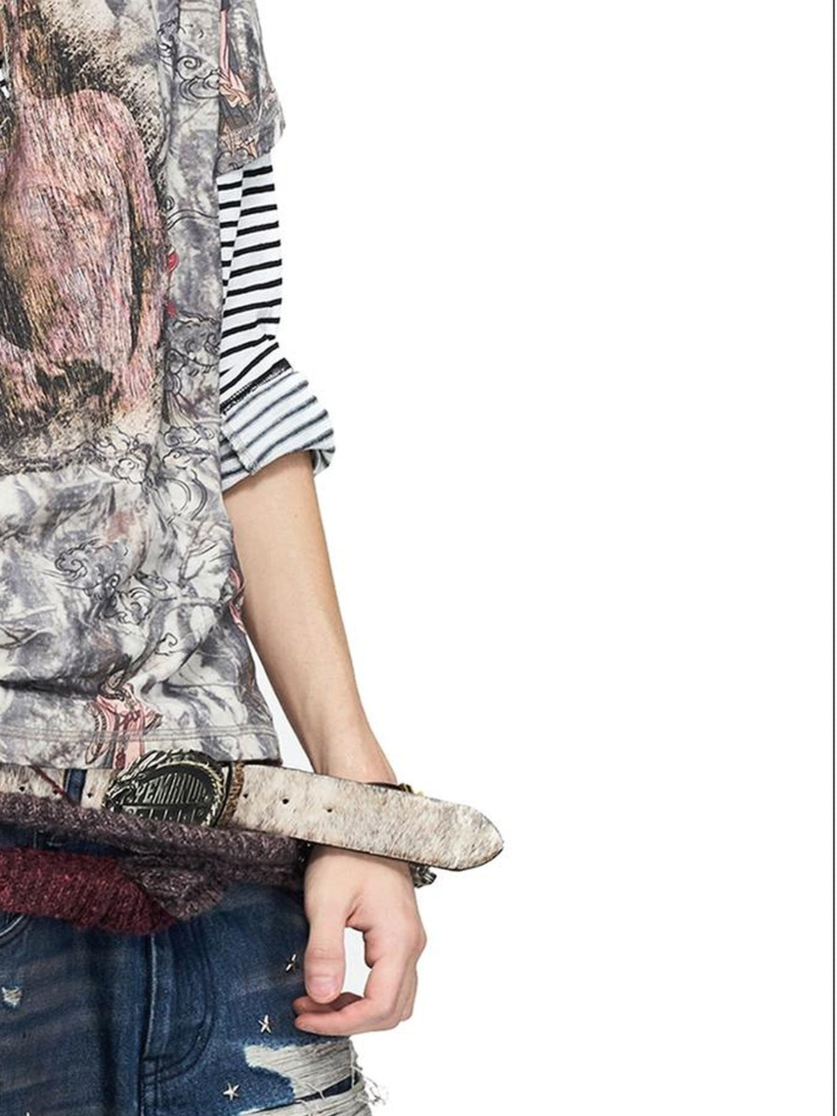 PEOPLESENSE Vintage Chinese Print Faux Layer Cotton Women&