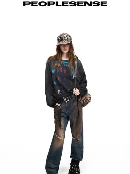 PEOPLESENSE Vintage Distressed Frayed Flared Women&