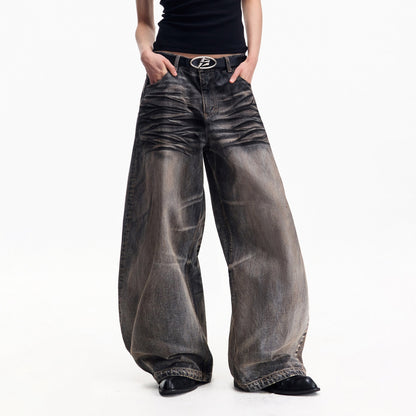 PEOPLESENSE_Vintage_Distressed_Washed_Midrise_Oversized_Unisex_Casual_Grey_100%_Cotton_Jeans_MISSTT