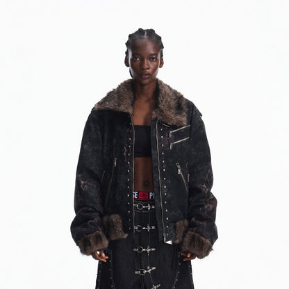 PEOPLESENSE_Warm_Leopard_Print_Fur_Collar_Loose_Fit_Unisex_Outdoor_Washed_Blue_Zip_Jacket_MISSTT