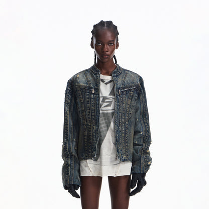 PEOPLESENSE_Washed_Denim_Pure_Cotton_Slim_Fit_Patchwork_Urban_Short_Zip_Unisex_Jacket_MISSTT