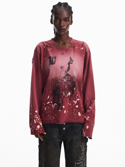 PEOPLESENSE Washed Distressed Loose Vintage Horse Print Unisex 100Percent Cotton T-Shirt