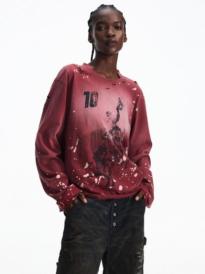 PEOPLESENSE Washed Distressed Loose Vintage Horse Print Unisex 100Percent Cotton T-Shirt