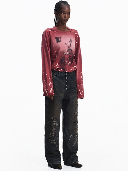 PEOPLESENSE Washed Distressed Loose Vintage Horse Print Unisex 100Percent Cotton T-Shirt
