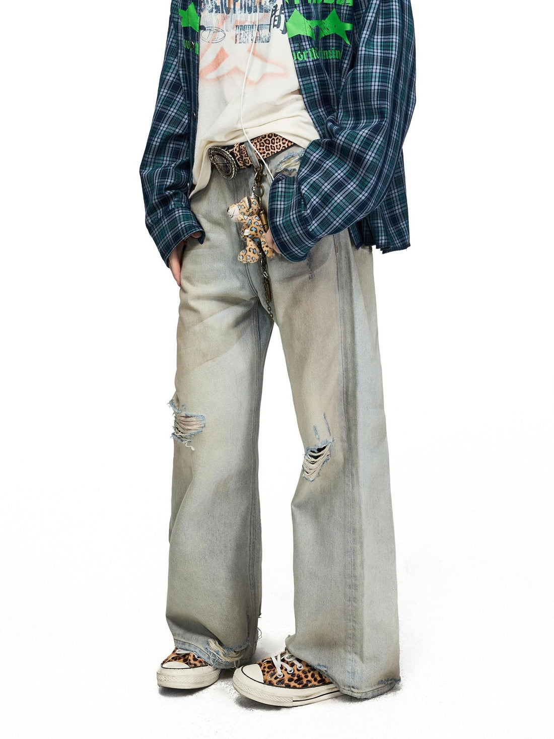 PEOPLESENSE Washed Distressed Straight Leg Women&