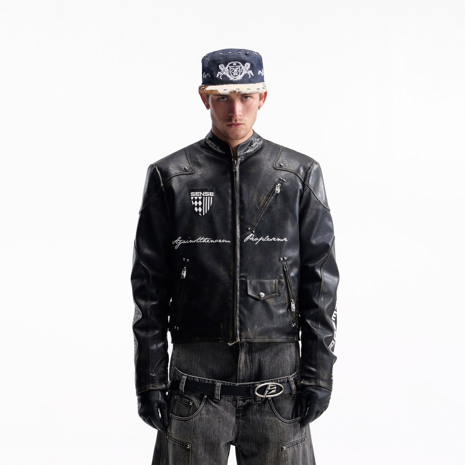 PEOPLESENSE_Windproof_Matte_Pu_Leather_Metal_Trim_Short_Casual_Youth_Racing_Zipper_Jacket_MISSTT