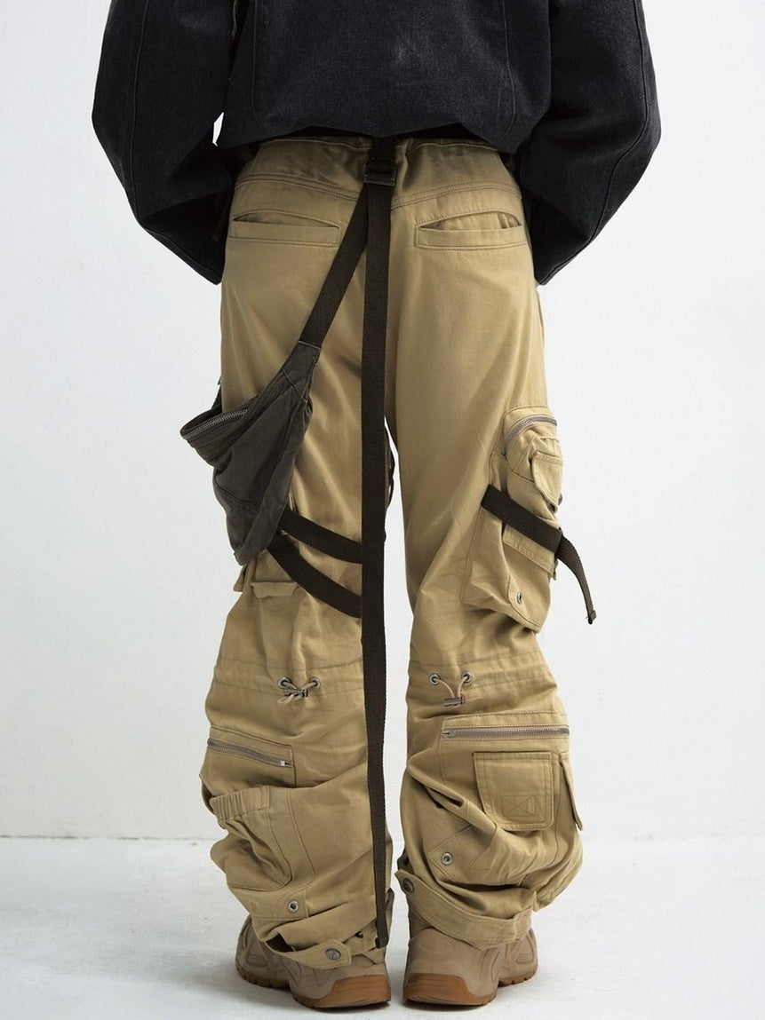 PEOPLESENSE Wrinkle Free Khaki Patchwork Straight Cargo Mid Rise Cotton Teen Casual Pants