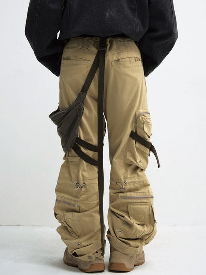PEOPLESENSE Wrinkle Free Khaki Patchwork Straight Cargo Mid Rise Cotton Teen Casual Pants